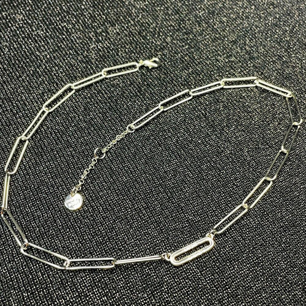 ~ Marlyn Schiff Pave Link Necklace 16-18" Silvertone / Cubic Zirconia
